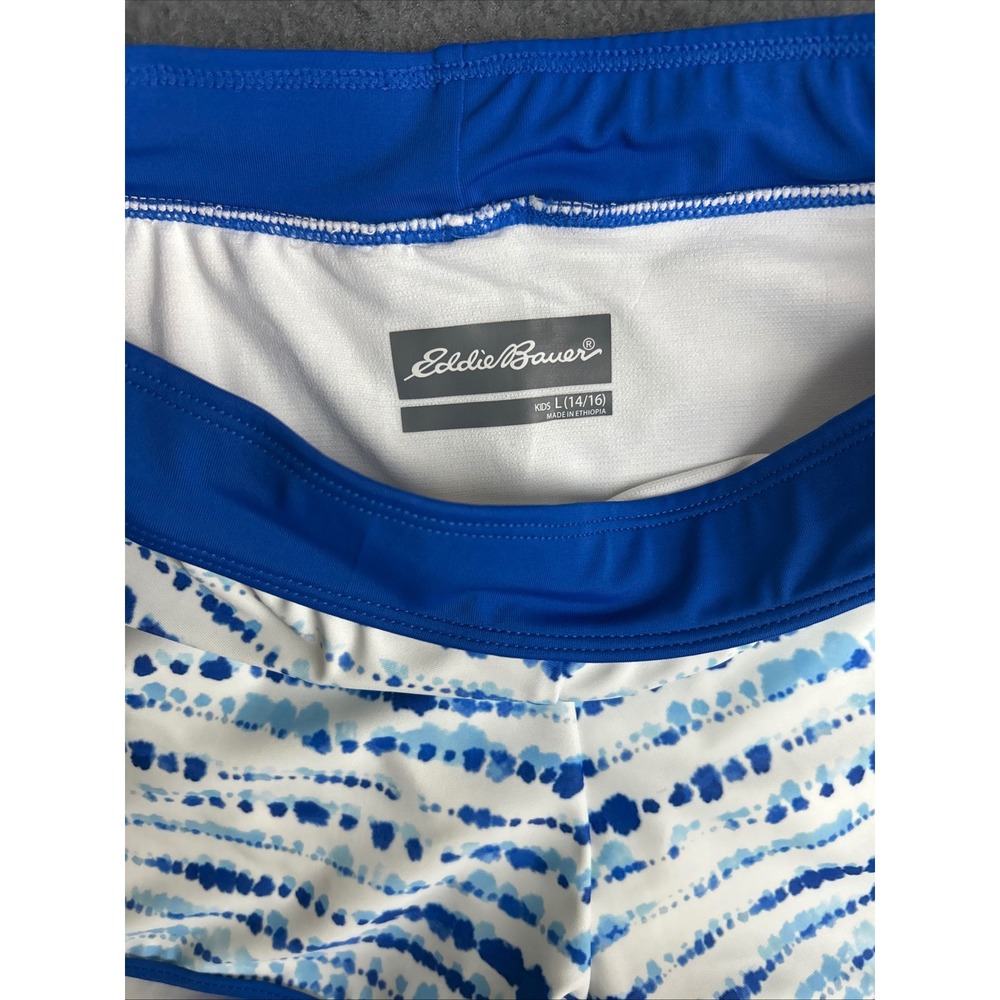 Eddie Bauer Swim Set Kids L 14/16 Blue White Tie Dye Rash Guard Shorts 2pc - Picture 9 of 12